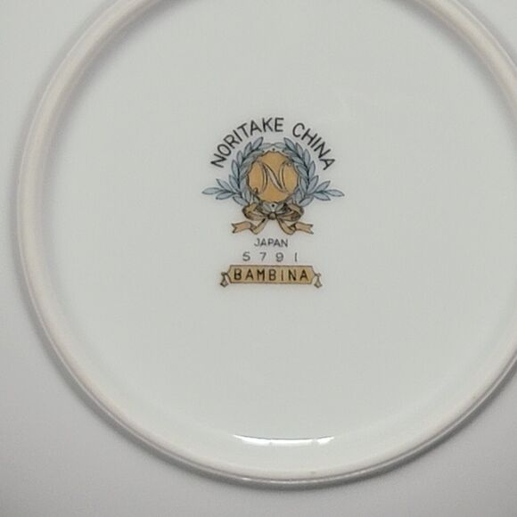 6 Noritake Bambina Berry Dessert Bowl 5.5in White Green Silver Bamboo MCM 5791 - Picture 5 of 16